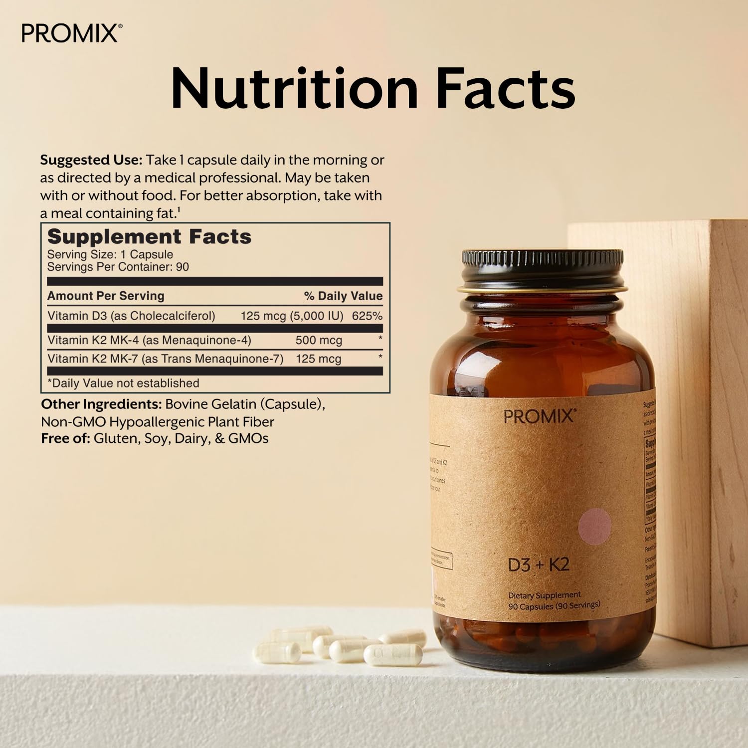 ProMix Nutrition cápsula en primer plano, detalle de formulación limpia