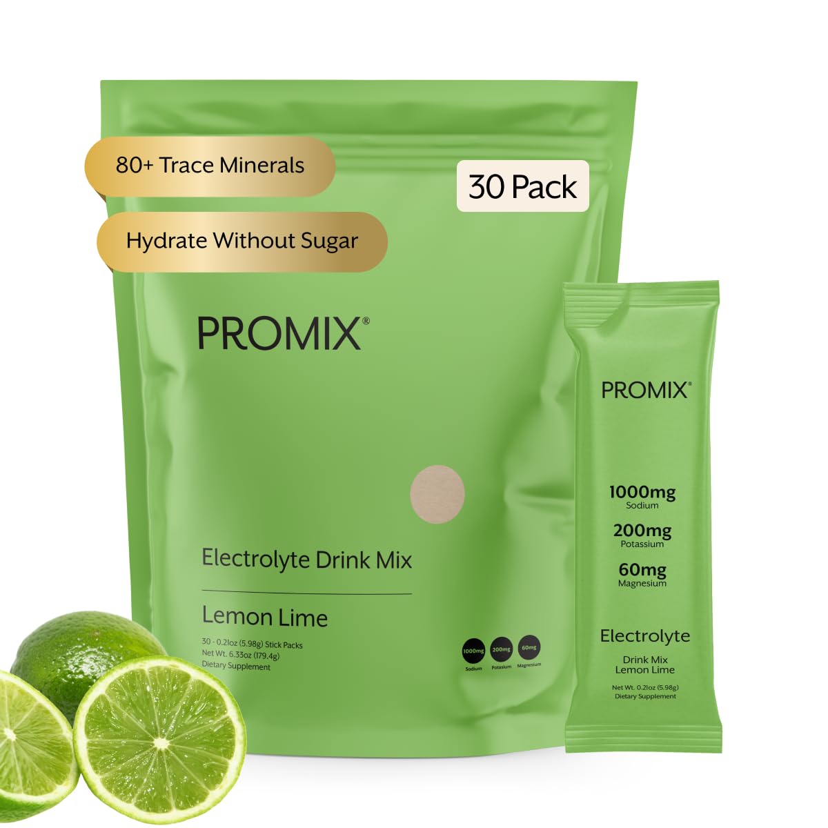 ProMix Nutrition empaque frontal Lemon Lime mostrando 30 sobres y beneficios