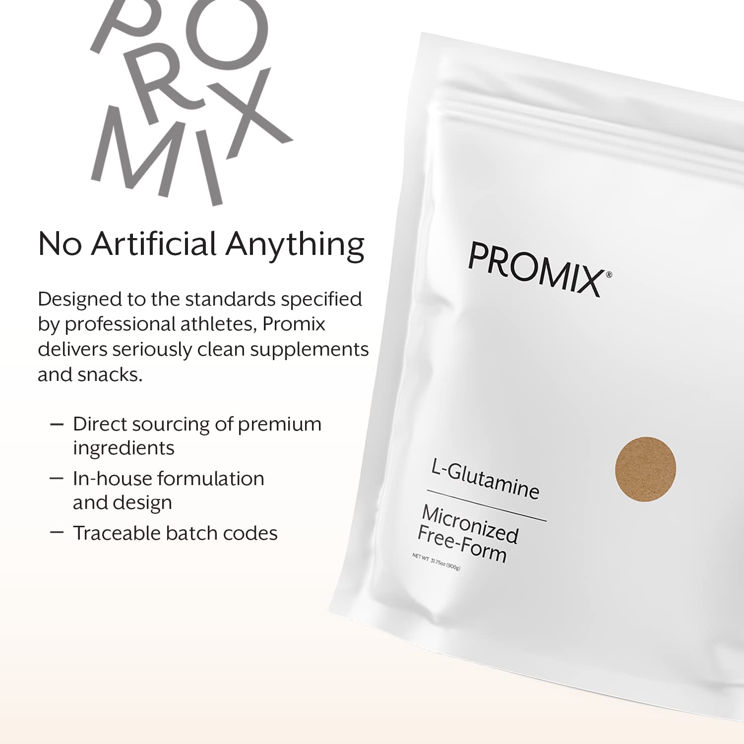 Etiqueta de ProMix Nutrition que destaca ingredientes y certificaciones GMP
