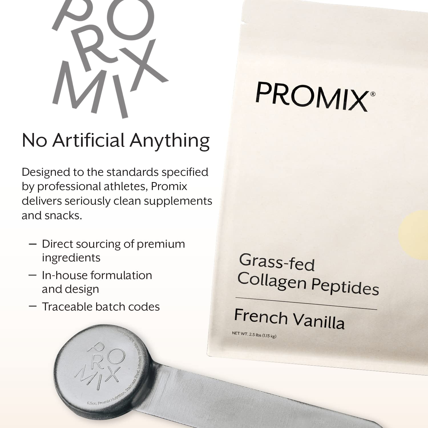 ProMix Nutrition envase 2.5 lb junto a objetos para referencia de tamaño