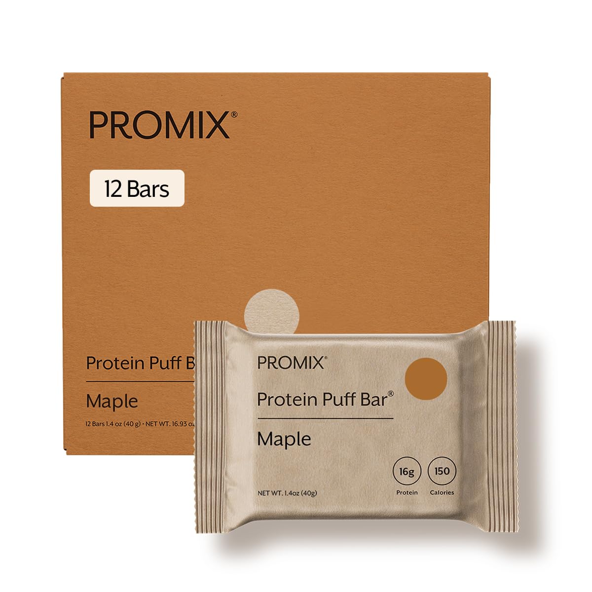 ProMix Nutrition empaque frontal de barritas mostrando sabor maple y aporte proteico