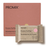 ProMix barrita en su empaquetado frontal mostrando sabor fresas y crema, conveniencia y proteína