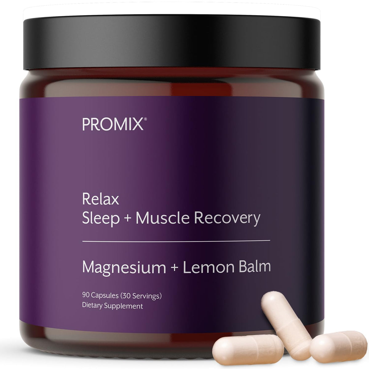 ProMix Nutrition frasco frontal mostrando 90 cápsulas y etiqueta limpia