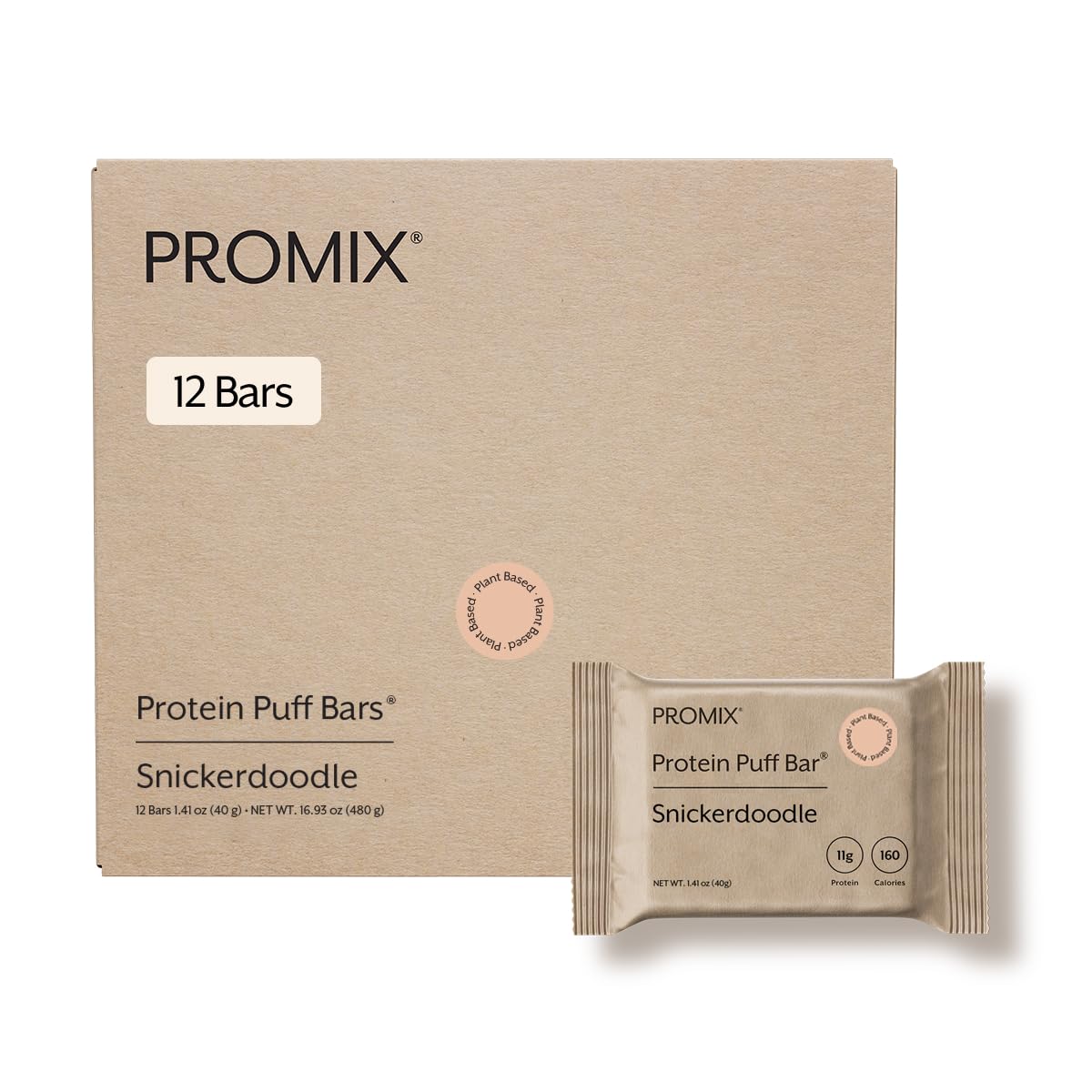 ProMix Nutrition caja frontal sabor Snickerdoodle mostrando barras y marca, ideal para snack alto en proteína