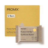 ProMix Nutrition empaque frontal Sunflower Butter mostrando 12 barras y beneficios