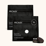 ProMix Nutrition envase frontal Cookies & Cream muestra diseño y tamaño 5 lb para confianza visual