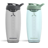 Promixx muestra frontal del shaker Pursuit 32 oz, diseño ergonómico y capacidad clara