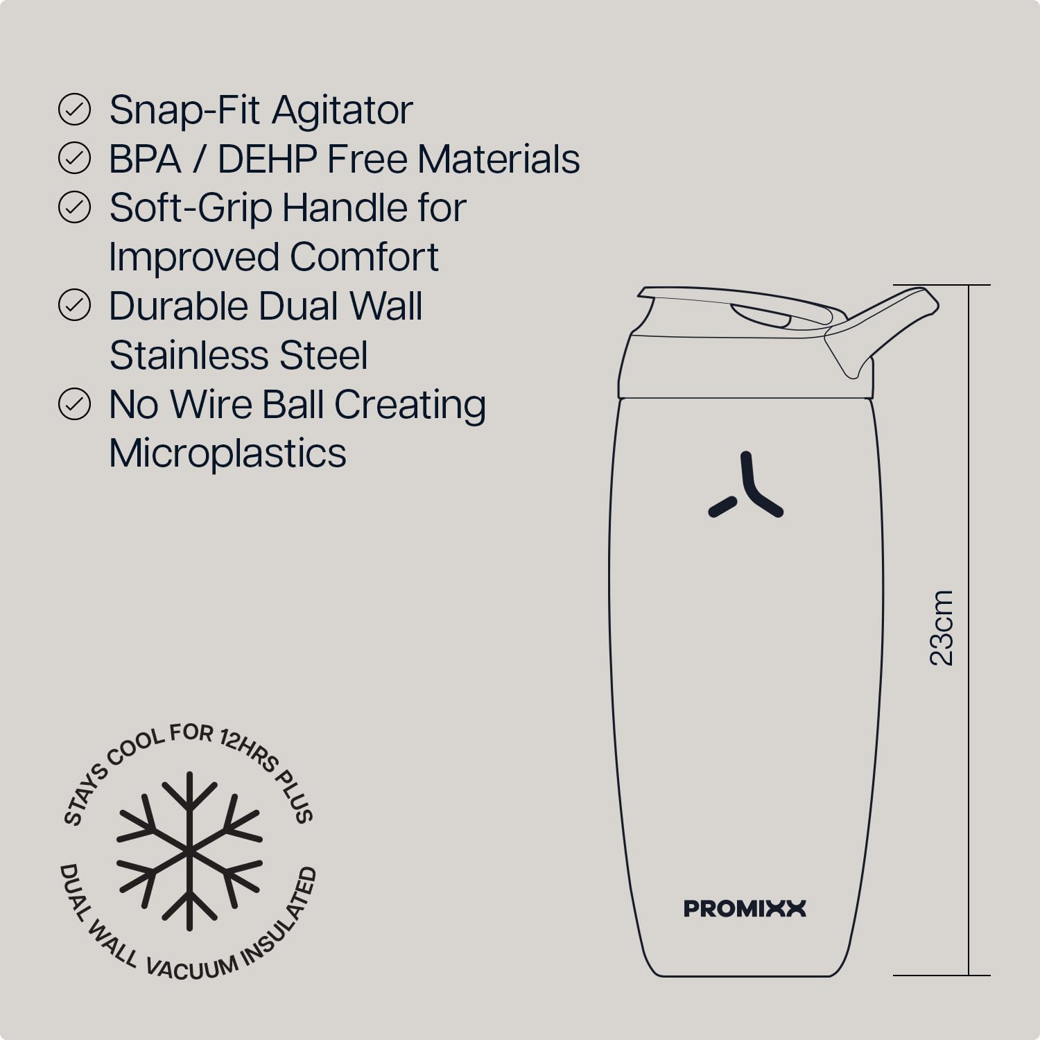 PROMIXX interior y base curva que evita acumulación de polvo y facilita limpieza