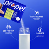 Propel detalle etiqueta nutricional con proteína, fibra y electrolitos