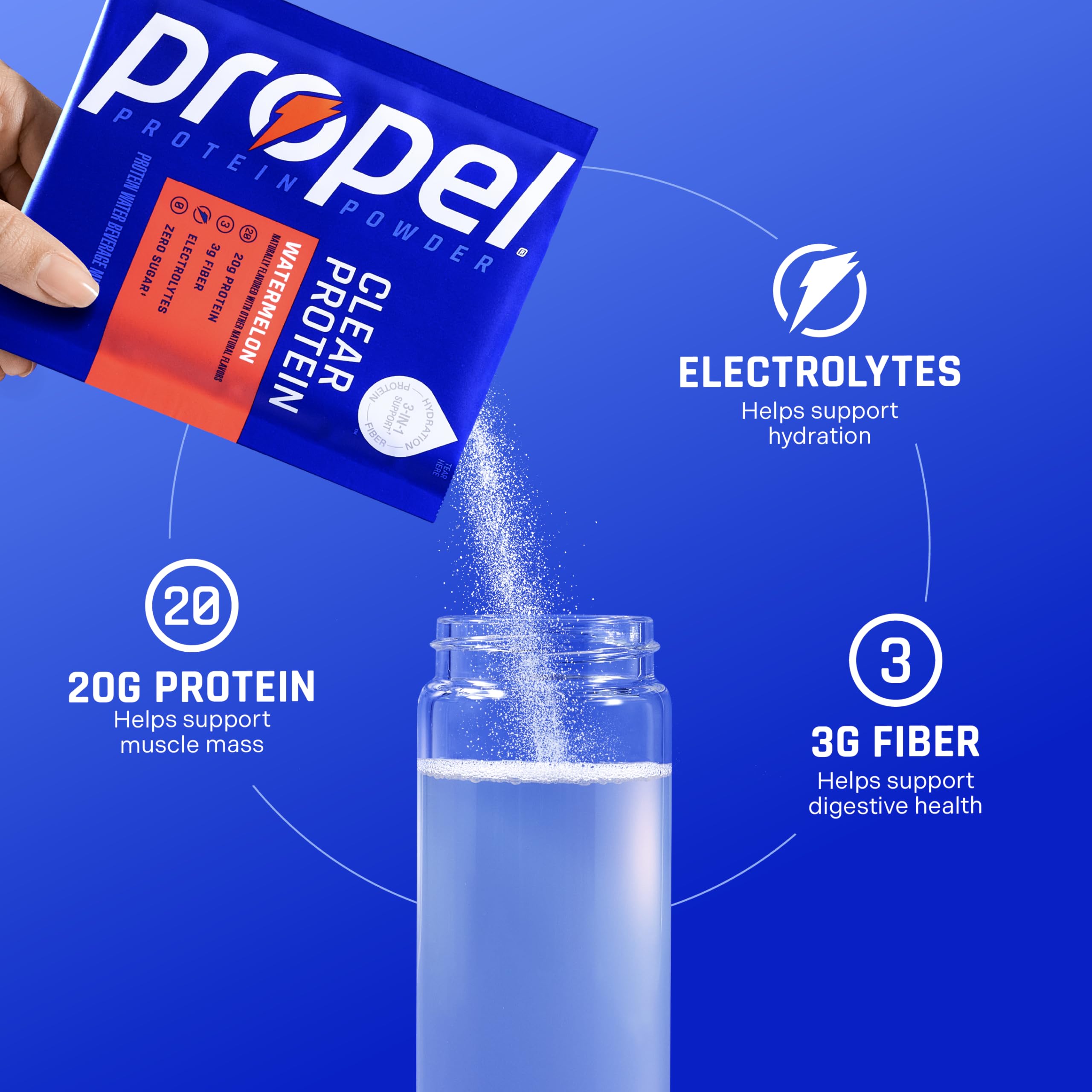 Propel etiqueta de ingredientes que muestra proteína y electrolitos