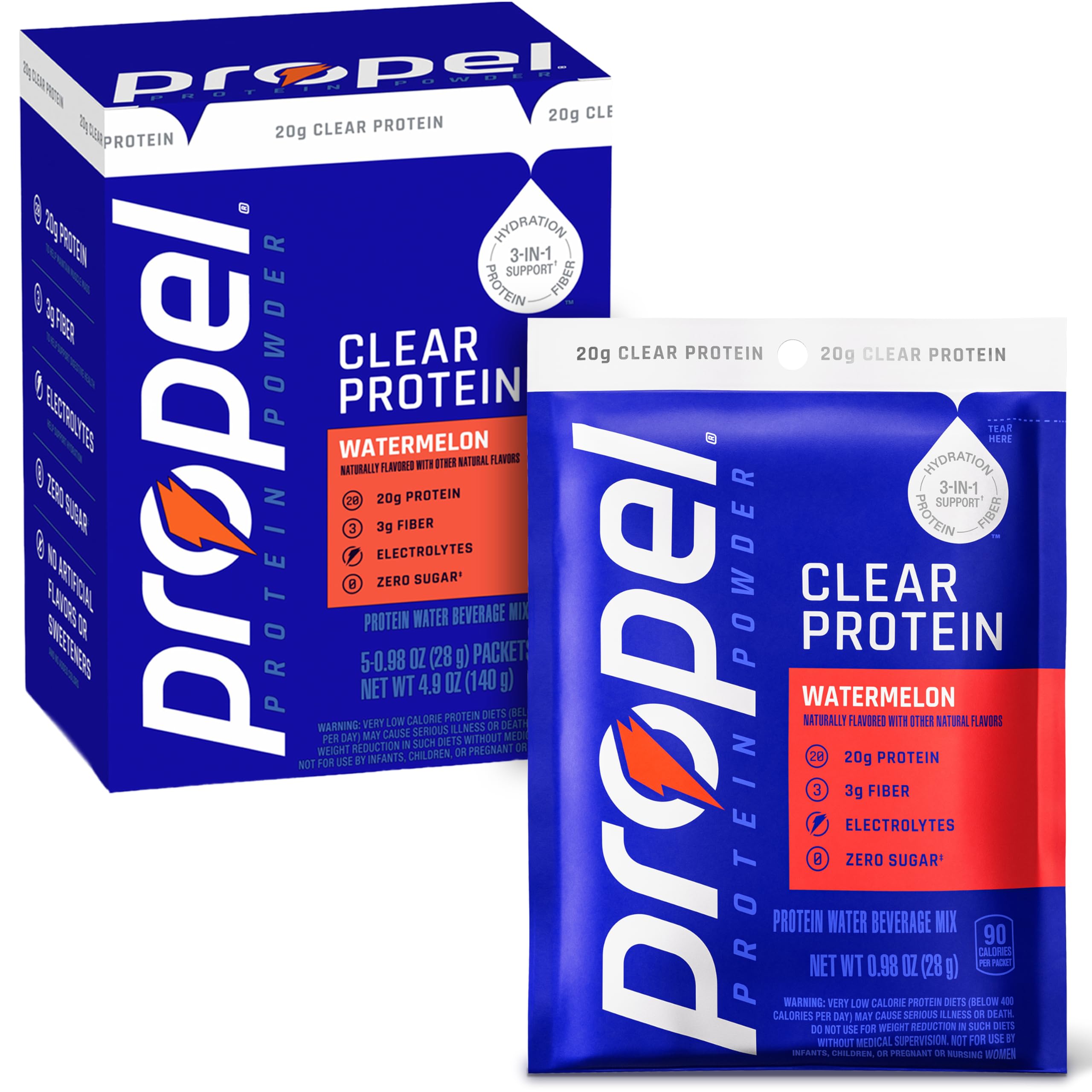 Propel paquete frontal con cinco sobres sandía, conveniencia para llevar