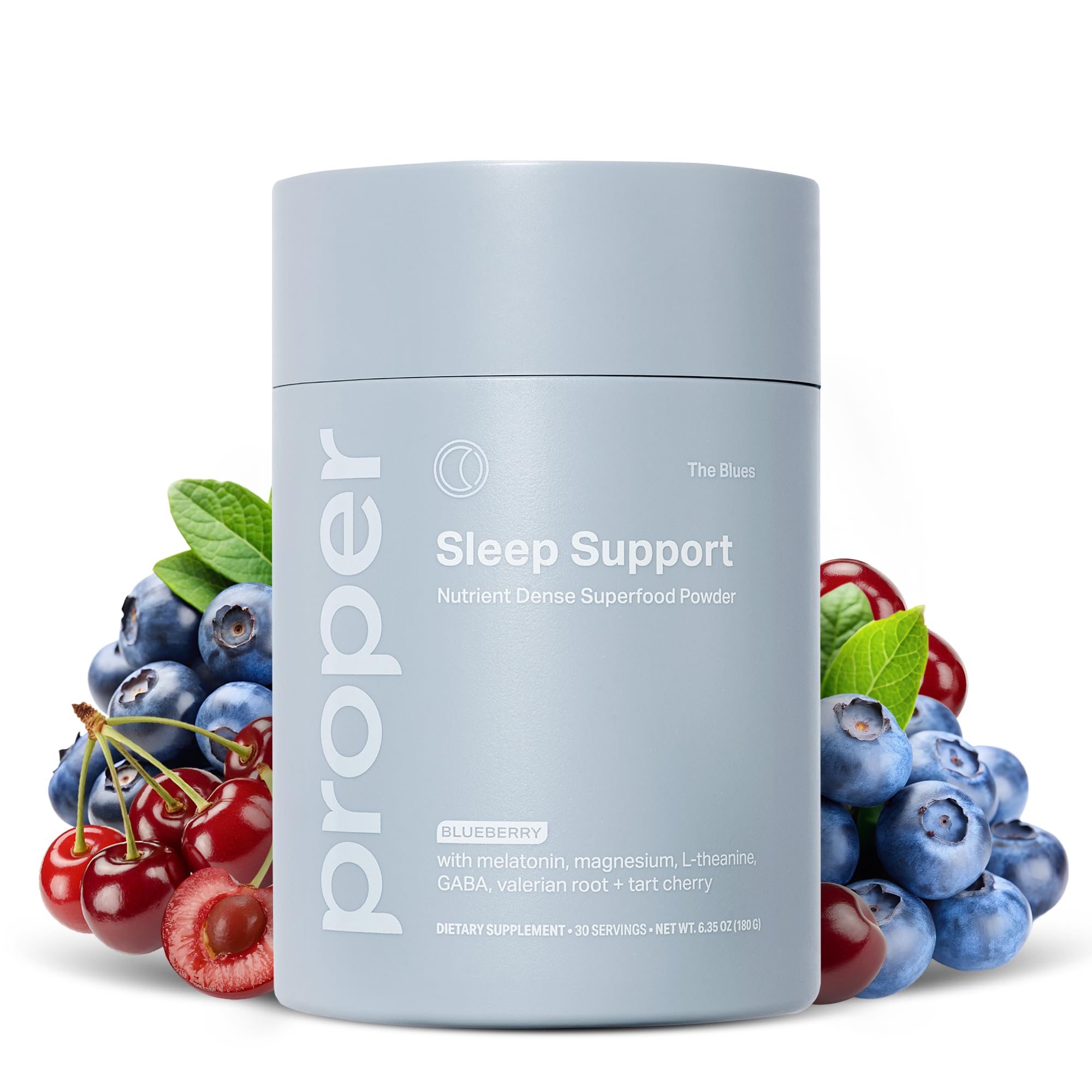 Proper envase frontal con etiqueta visible y beneficio de relajación nocturna