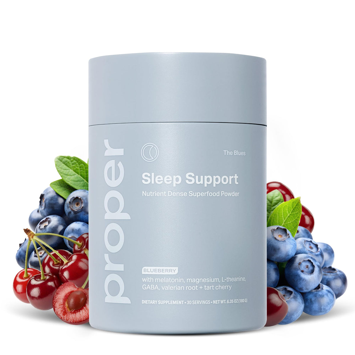 Proper envase frontal con etiqueta visible y beneficio de relajación nocturna