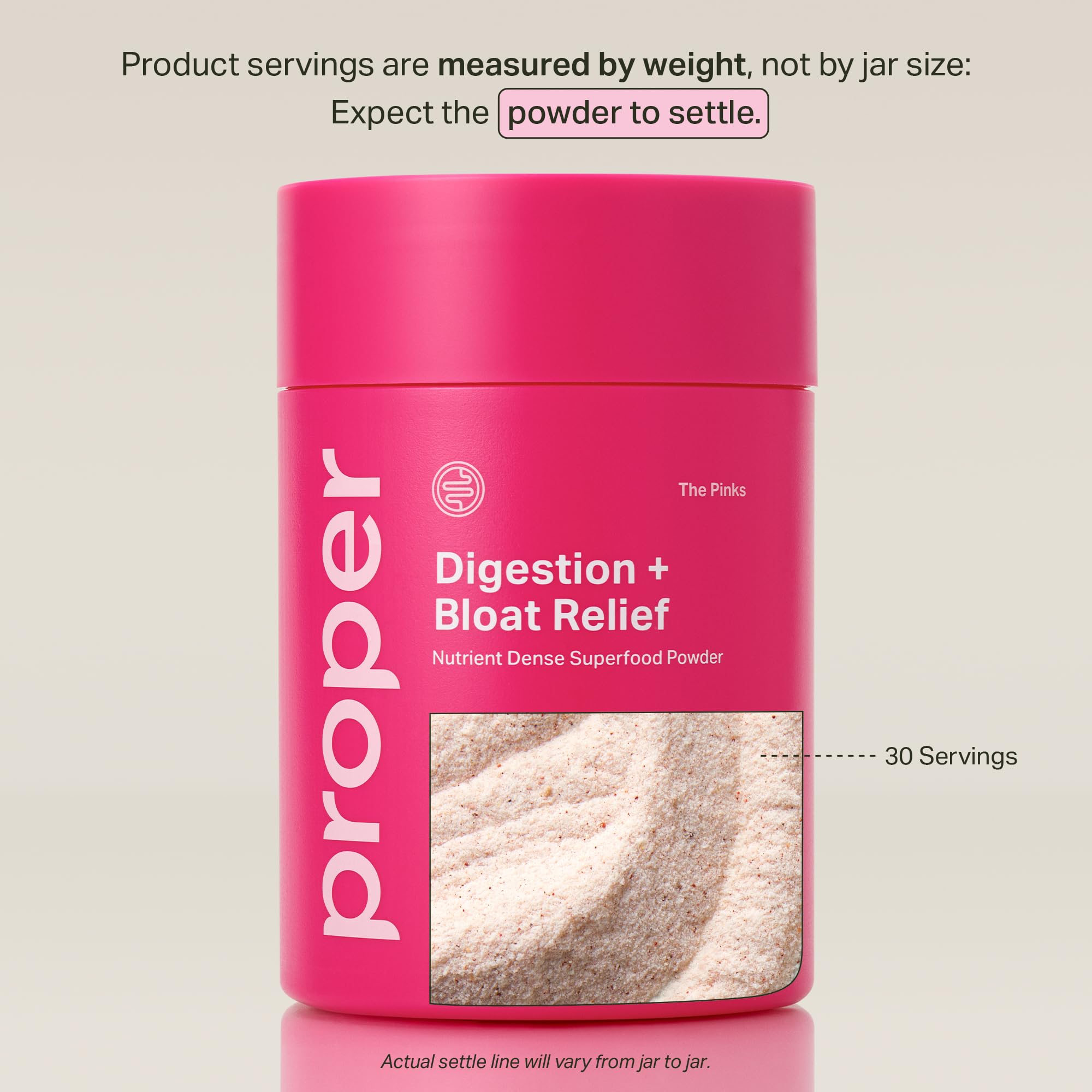 Proper The Pinks primer plano del polvo, textura fina y mezcla homogénea para disolución rápida
