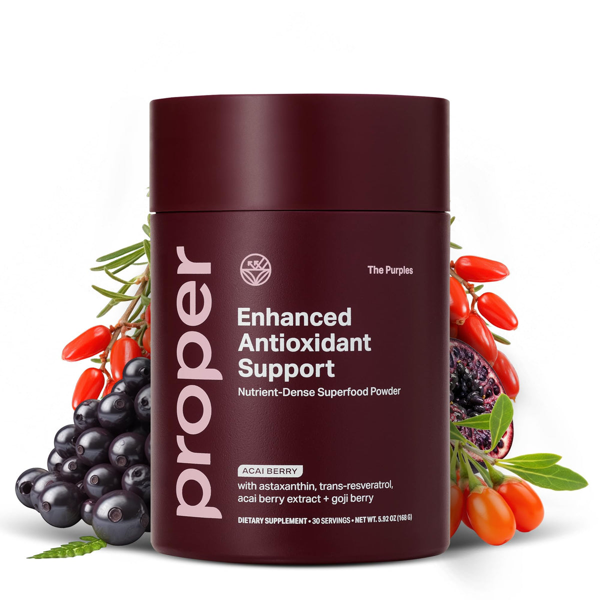 Proper envase frontal mostrando la mezcla berry y beneficios antioxidantes