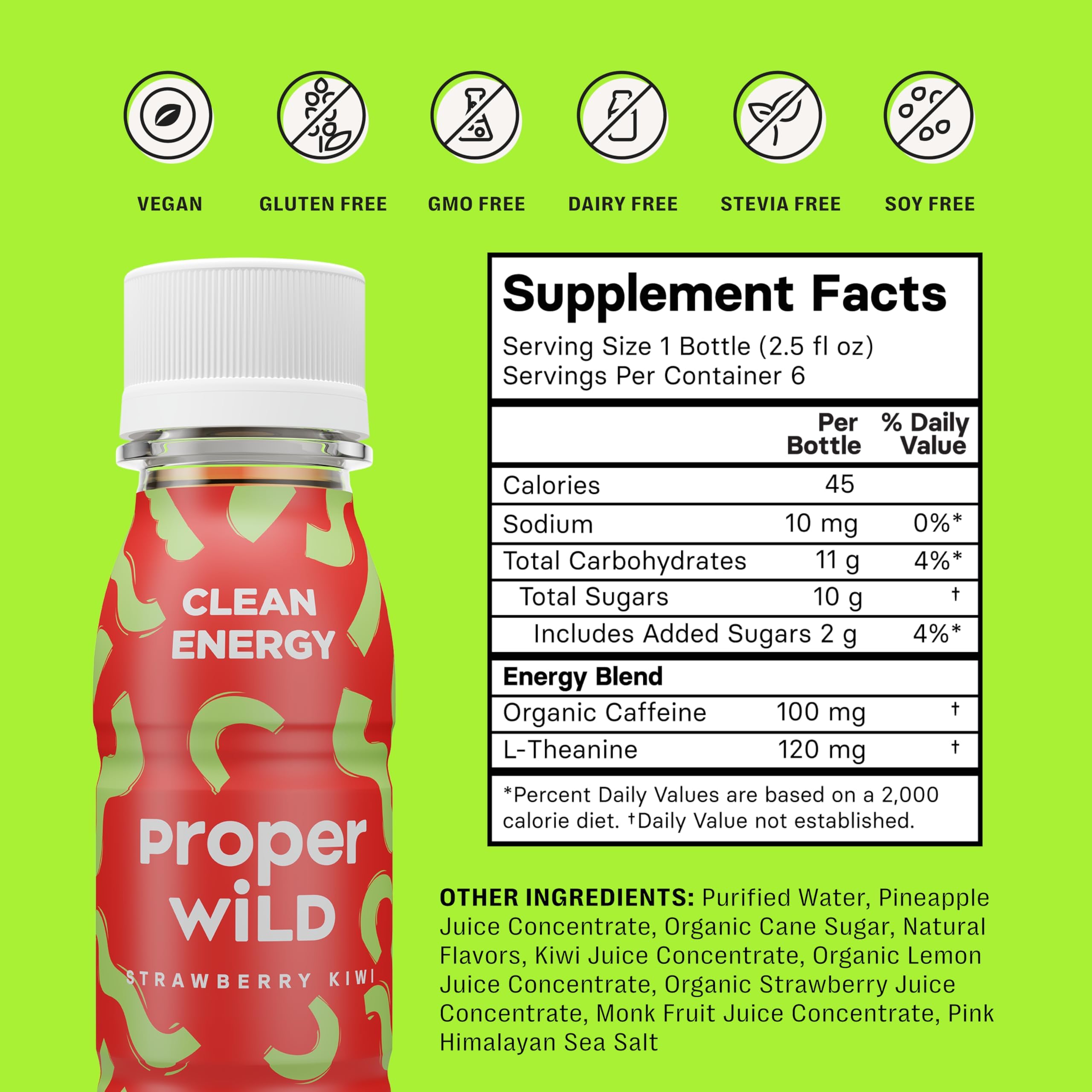 Proper Wild primer plano del líquido fresa kiwi con apariencia limpia y apetecible
