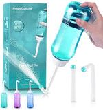 PropoDusche botella frontal verde mostrando diseño ergonómico y beneficio comodidad