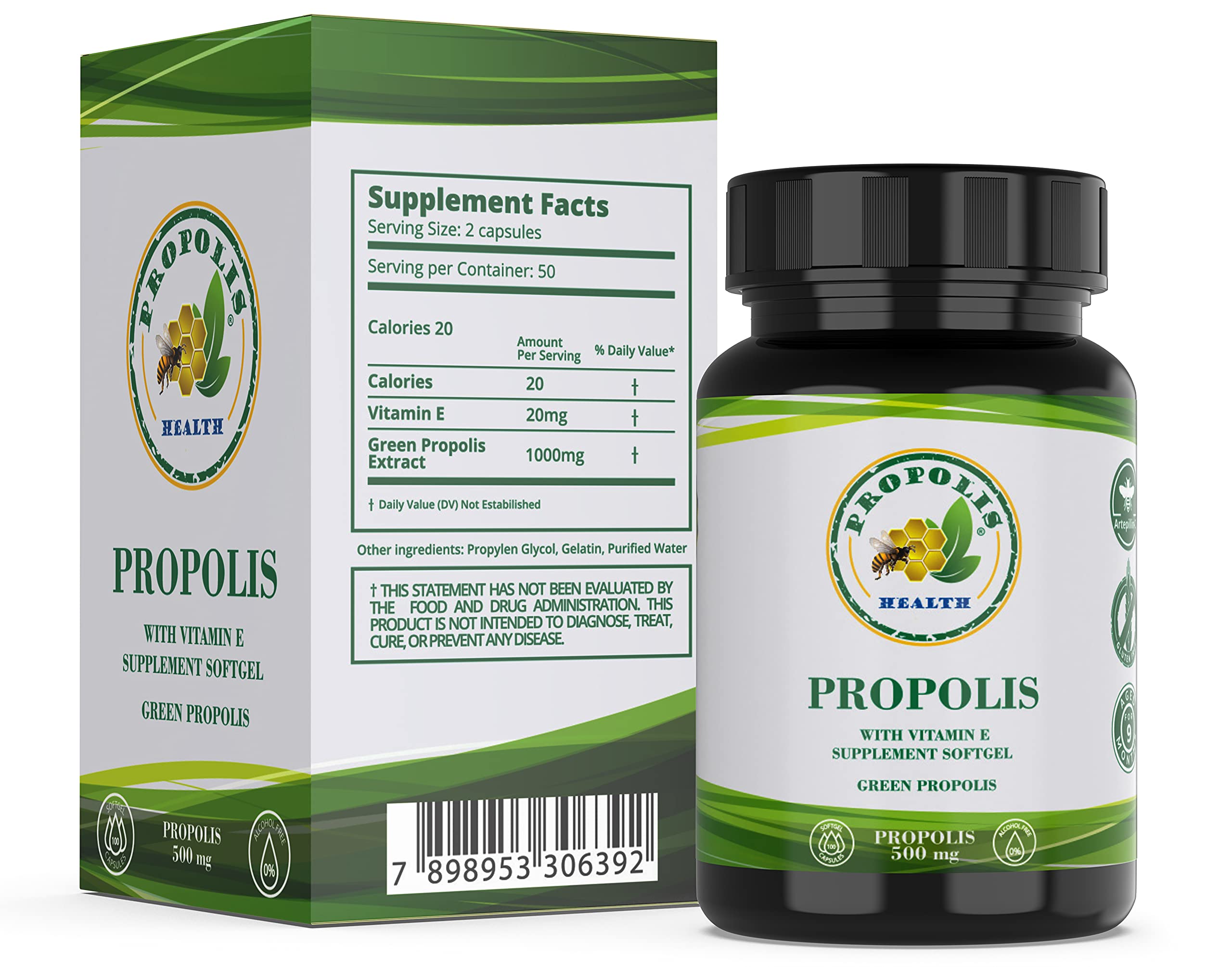 Propolis Health primer plano de cápsula blanda destacando textura