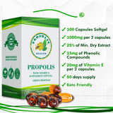 Propolis Health etiqueta con vitamina E resaltando la fórmula