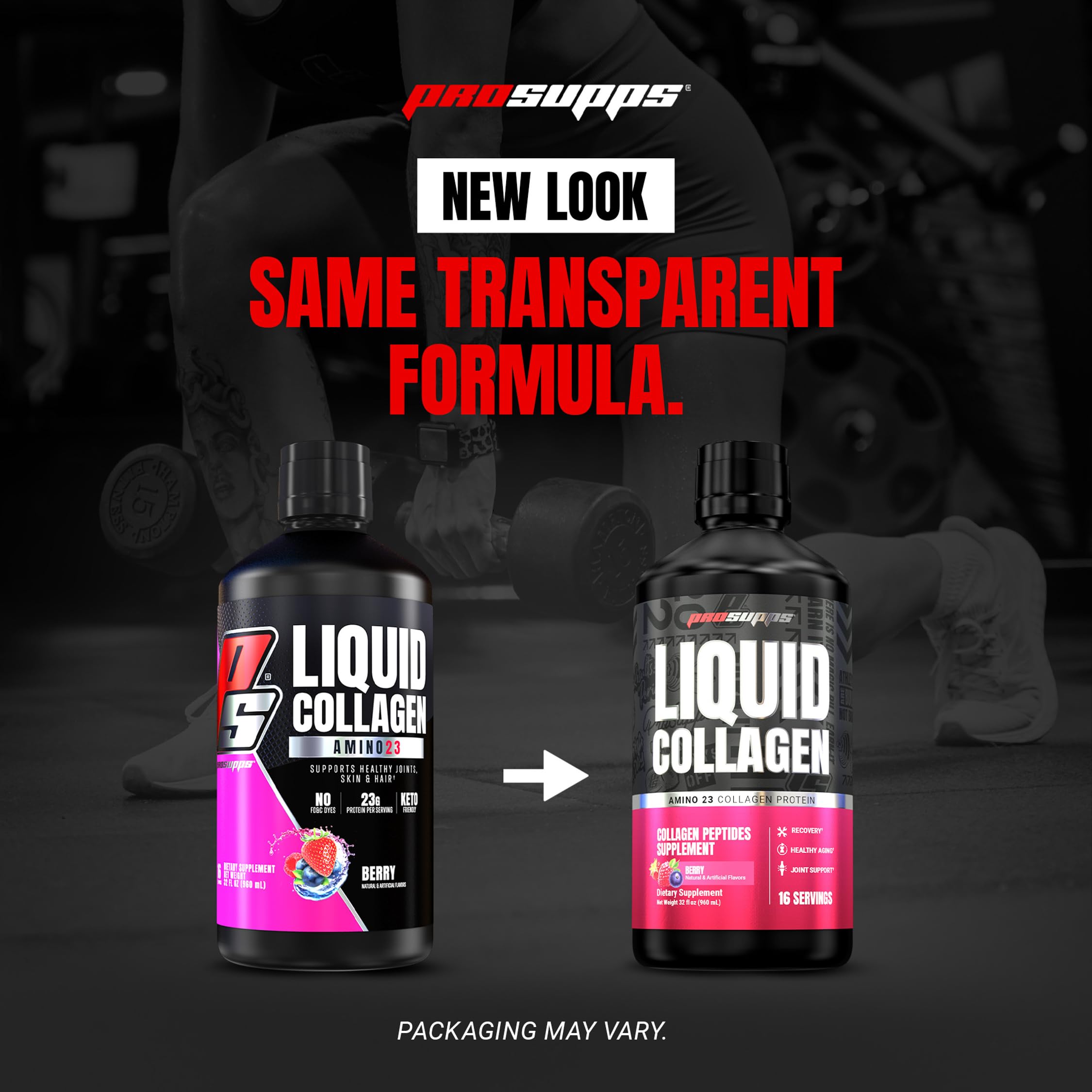ProSupps envase en mano para comparar tamaño real y porciones