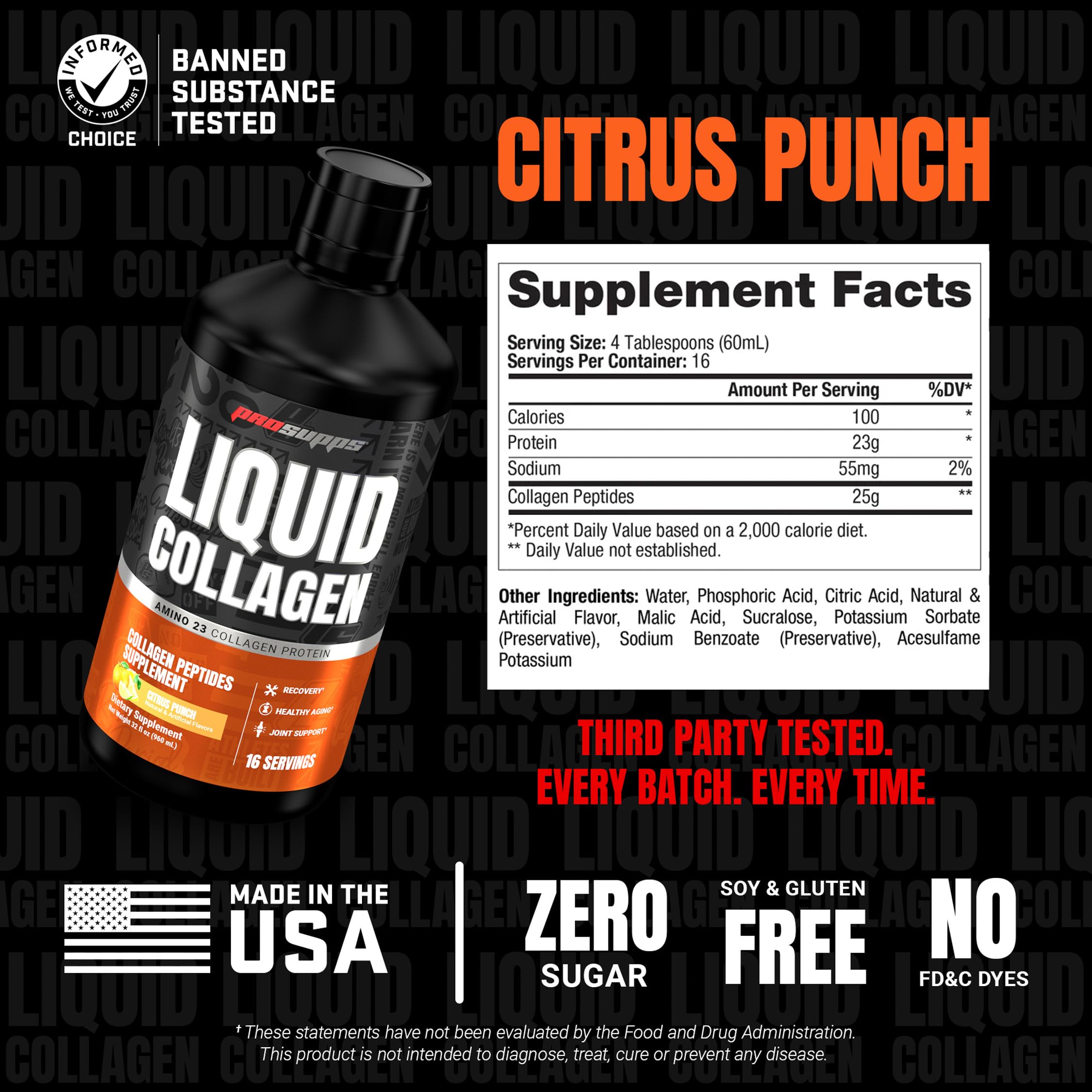 Etiqueta de ProSupps Amino23 con lista de ingredientes y certificaciones visibles
