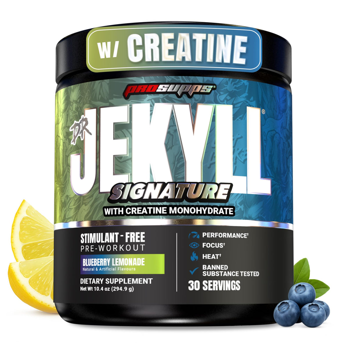 ProSupps Dr. Jekyll frente del envase mostrando beneficios de fuerza