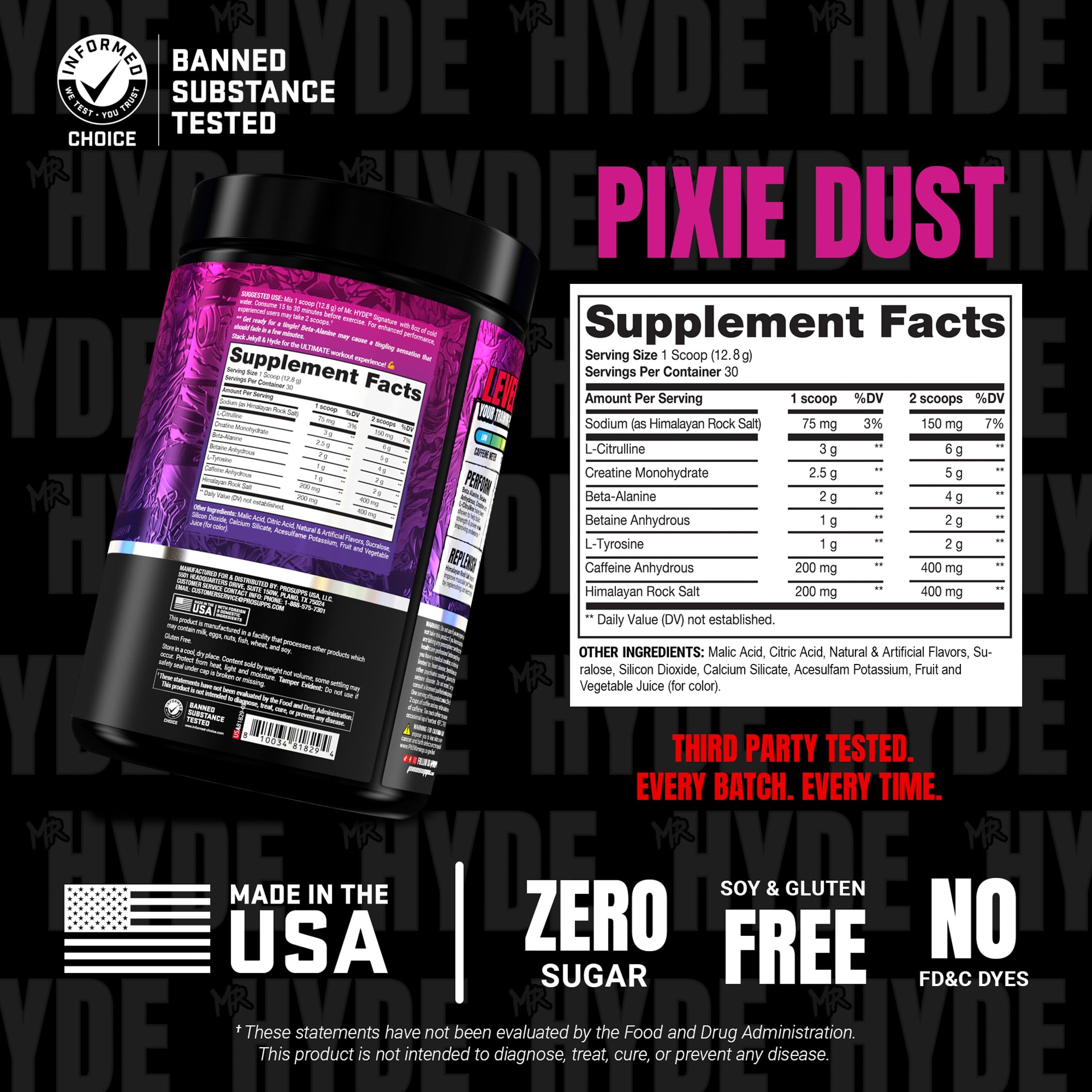 ProSupps HYDE V2 junto a objetos de referencia mostrando tamaño del envase