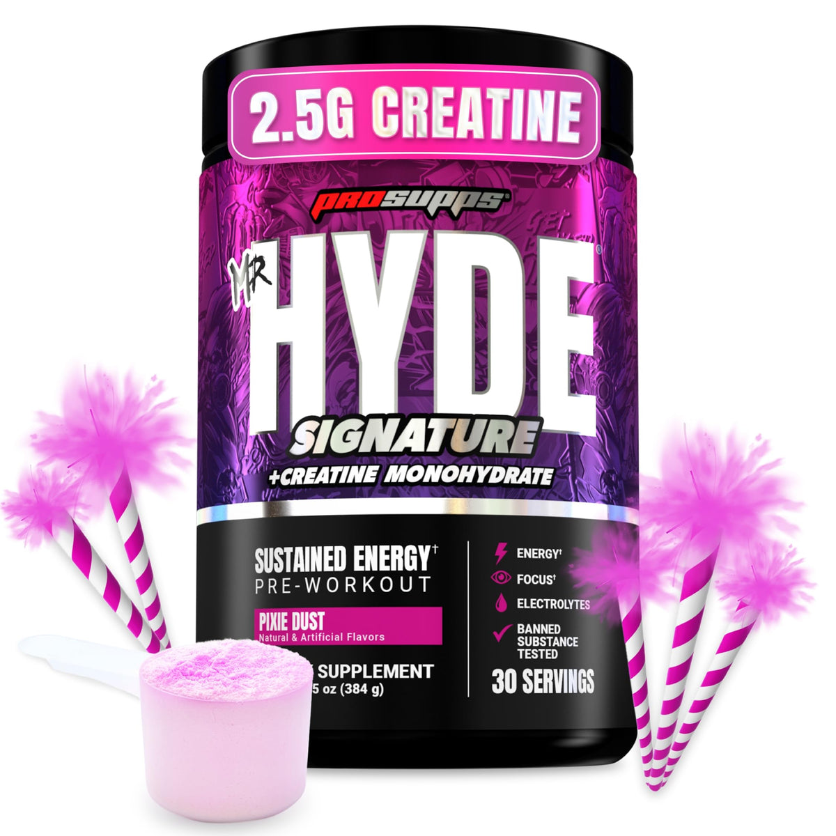 ProSupps HYDE V2 envase frontal mostrando sabor Pixie Dust y energía