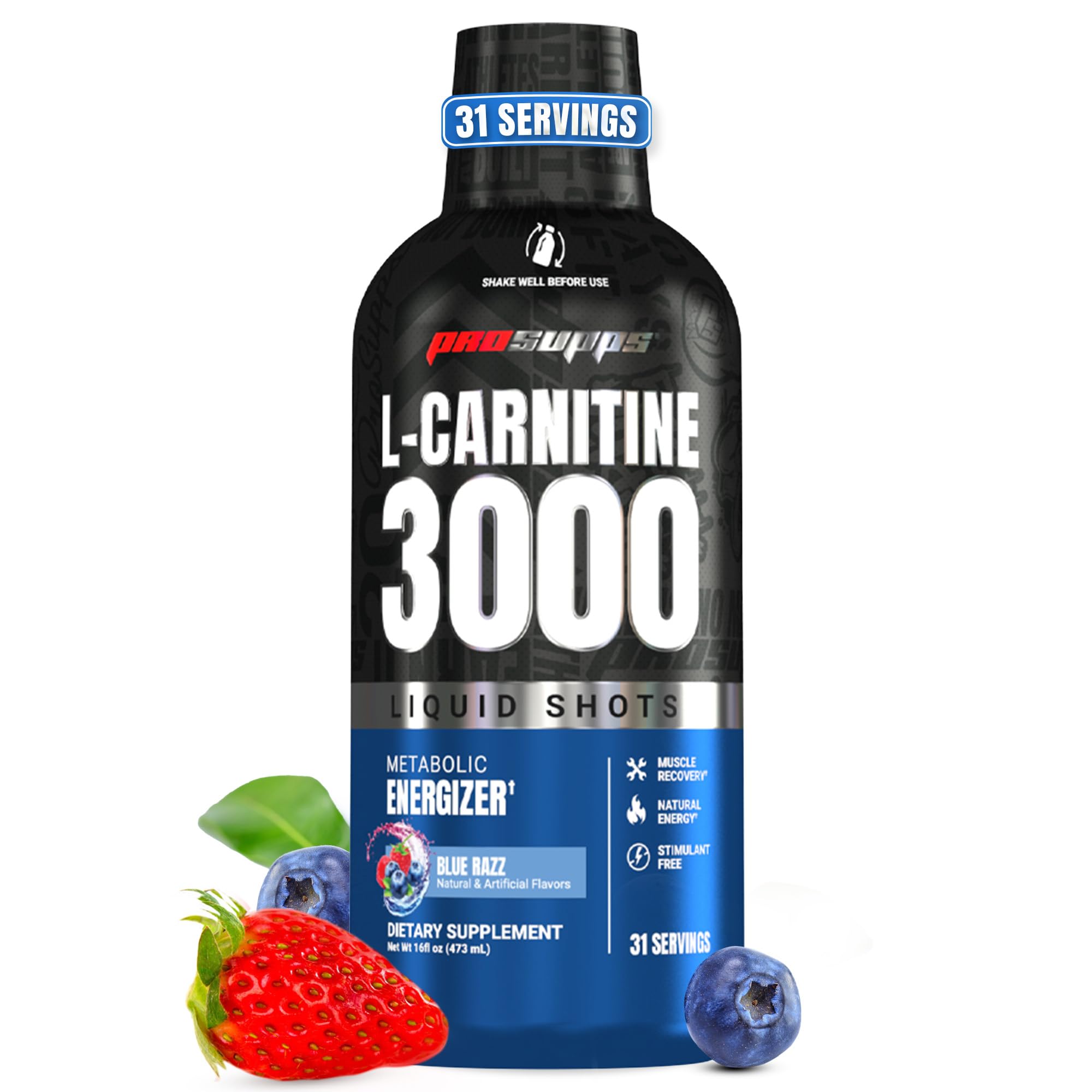 ProSupps envase frontal L-Carnitine Liquid 3000 mostrando diseño y beneficio de energía
