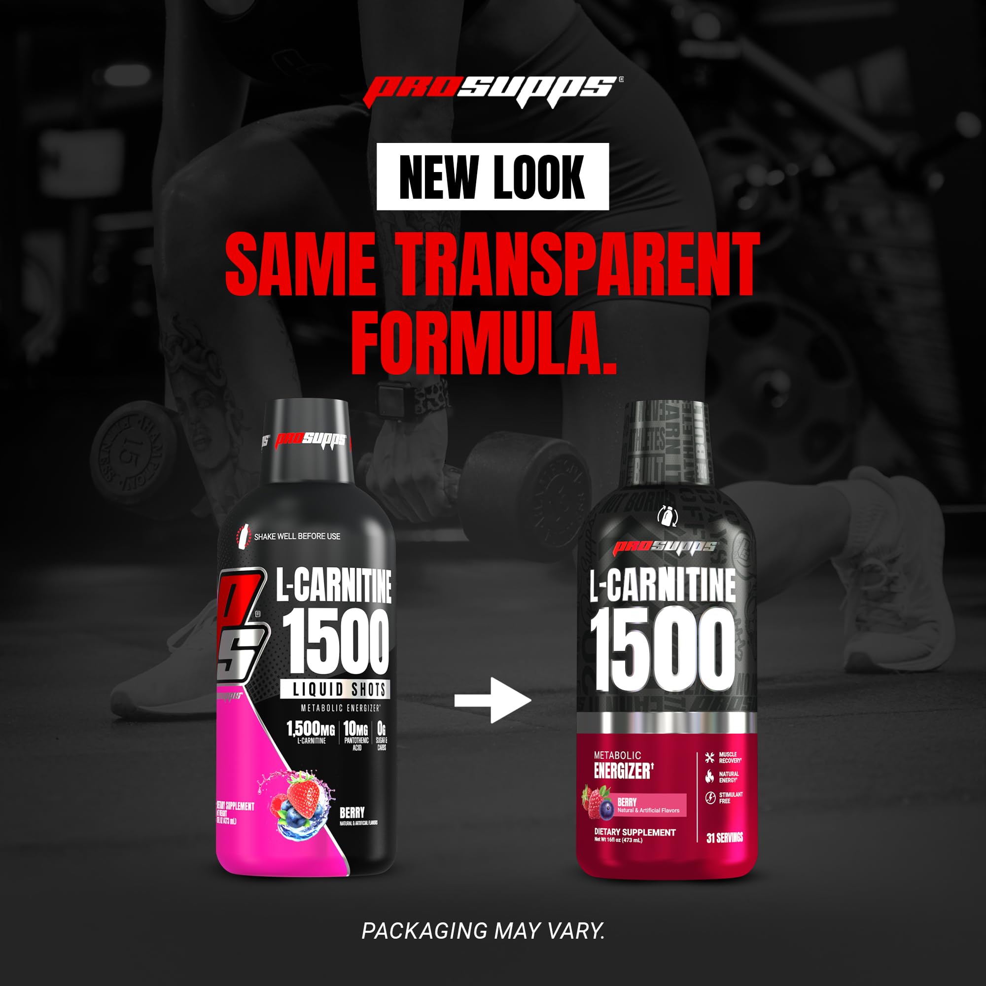 ProSupps L-Carnitine Liquid uso en gimnasio sobre toalla y botella, ideal pre-entreno