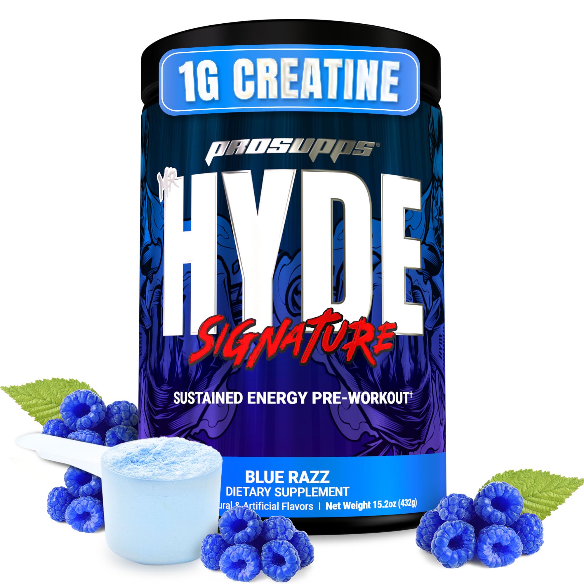 ProSupps Mr. Hyde frente del envase mostrando 60 servicios y sabor Blue Razz