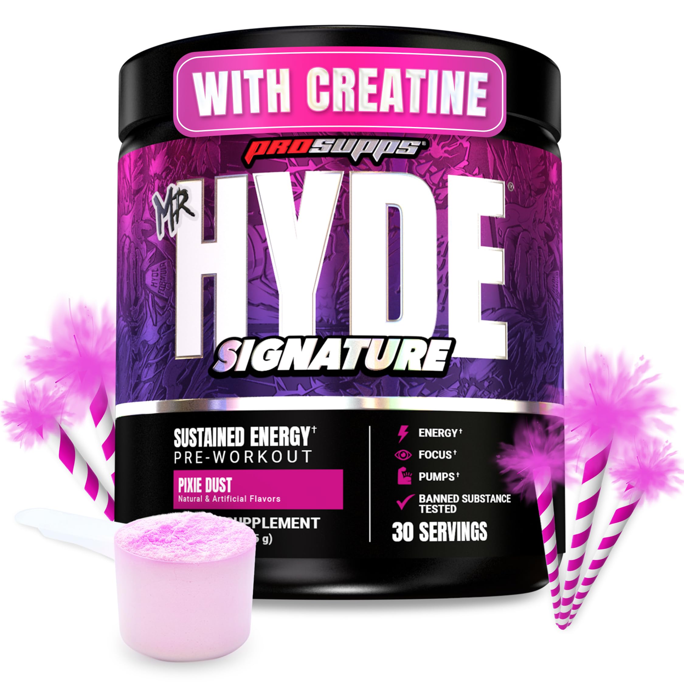 ProSupps Mr. Hyde envase frontal mostrando sabor Pixie Dust y energía