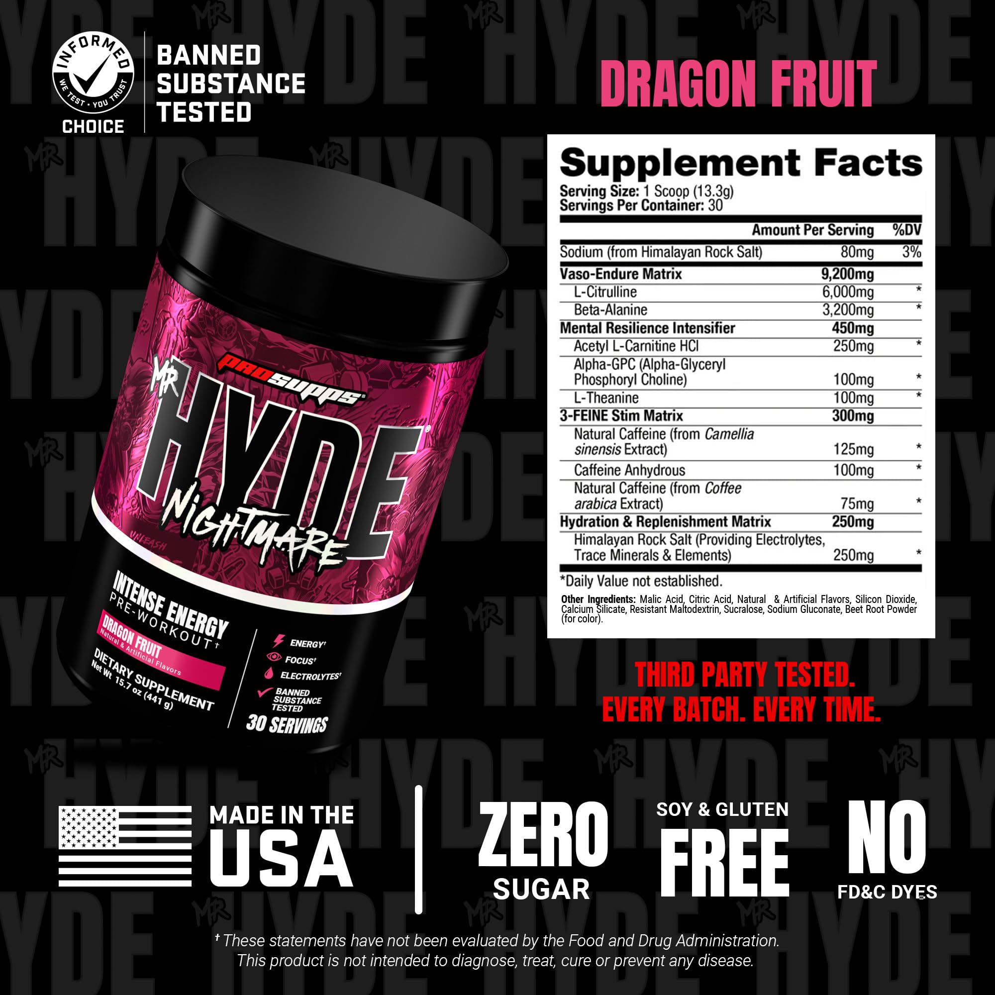 ProSupps Mr. Hyde Nightmare etiqueta con ingredientes y pureza