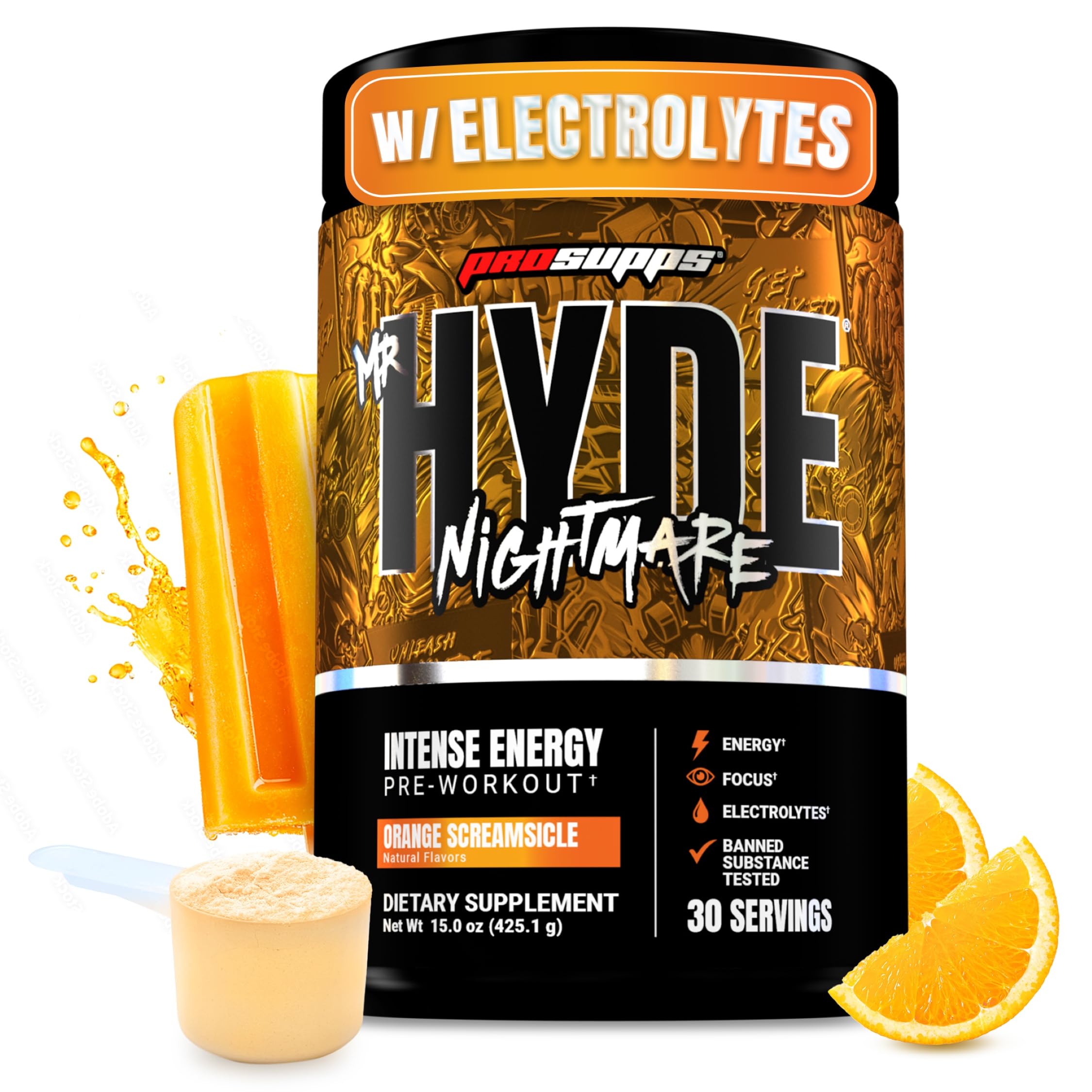 ProSupps Mr. Hyde Nightmare frente del envase mostrando diseño y 30 servicios