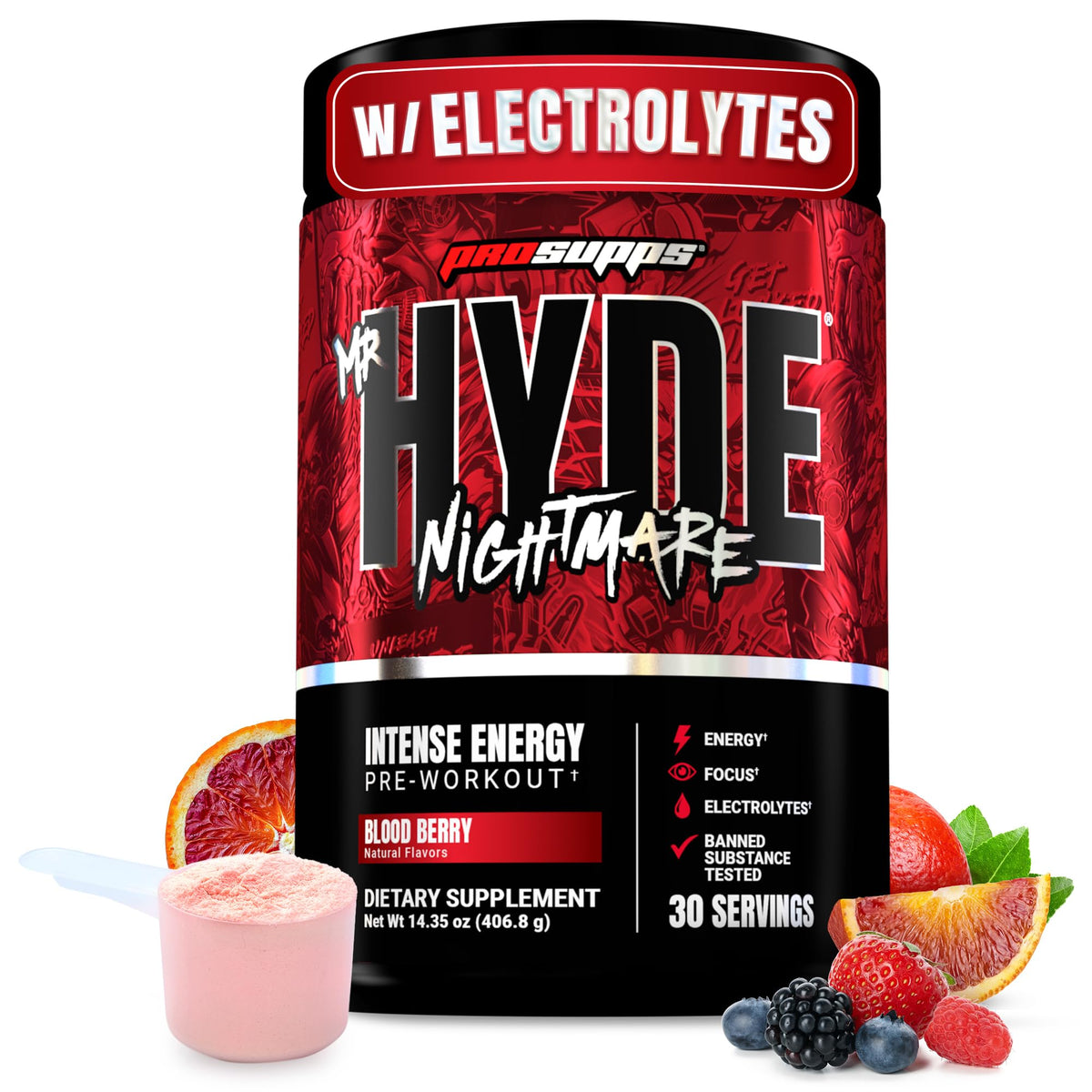 ProSupps tarro frontal Mr. Hyde Nightmare mostrando diseño y marca