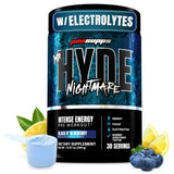 ProSupps Mr. Hyde Nightmare frontal con sabor Black N' Blueberry muestra energía intensa