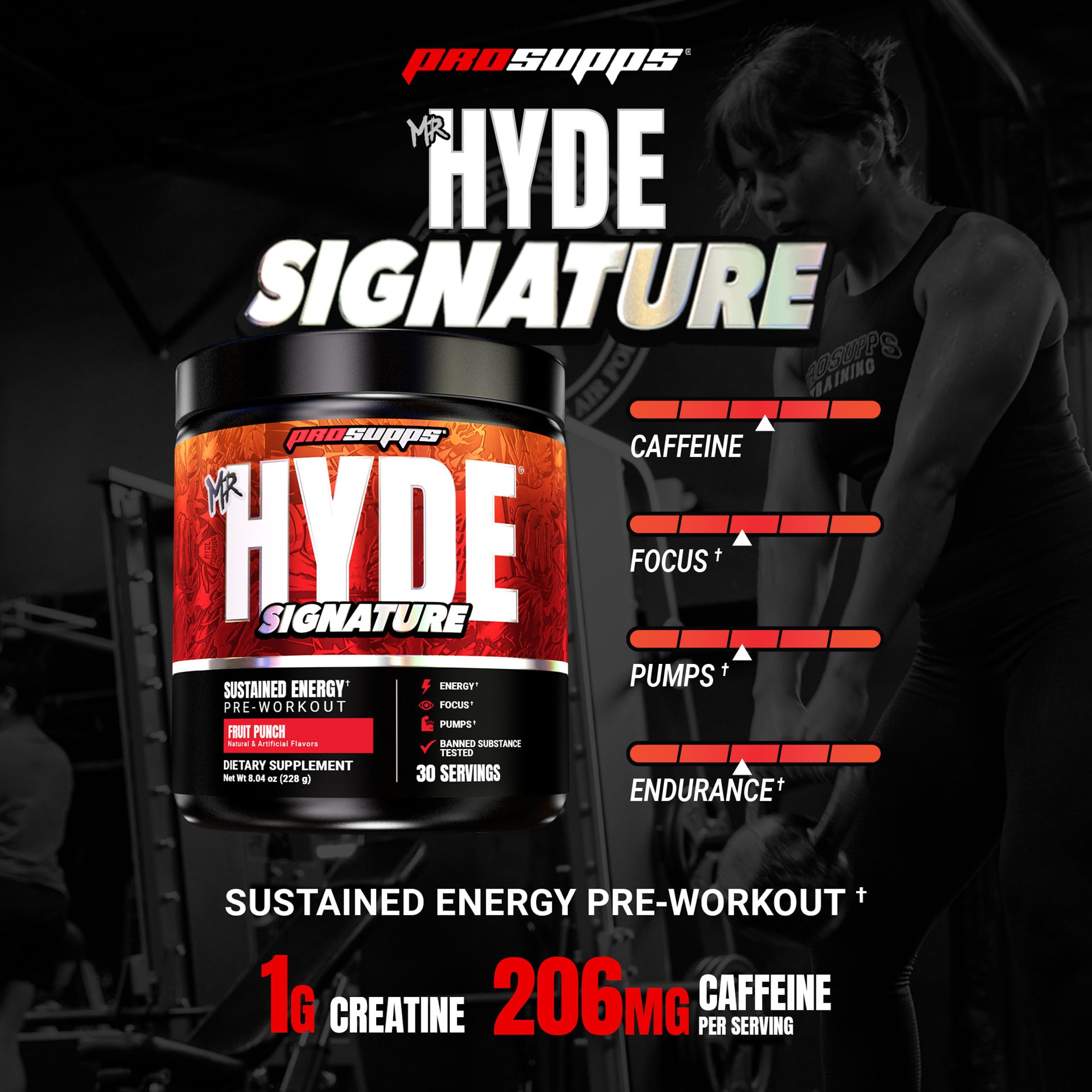ProSupps Mr. Hyde polvo textura en primer plano indica mezcla fácil