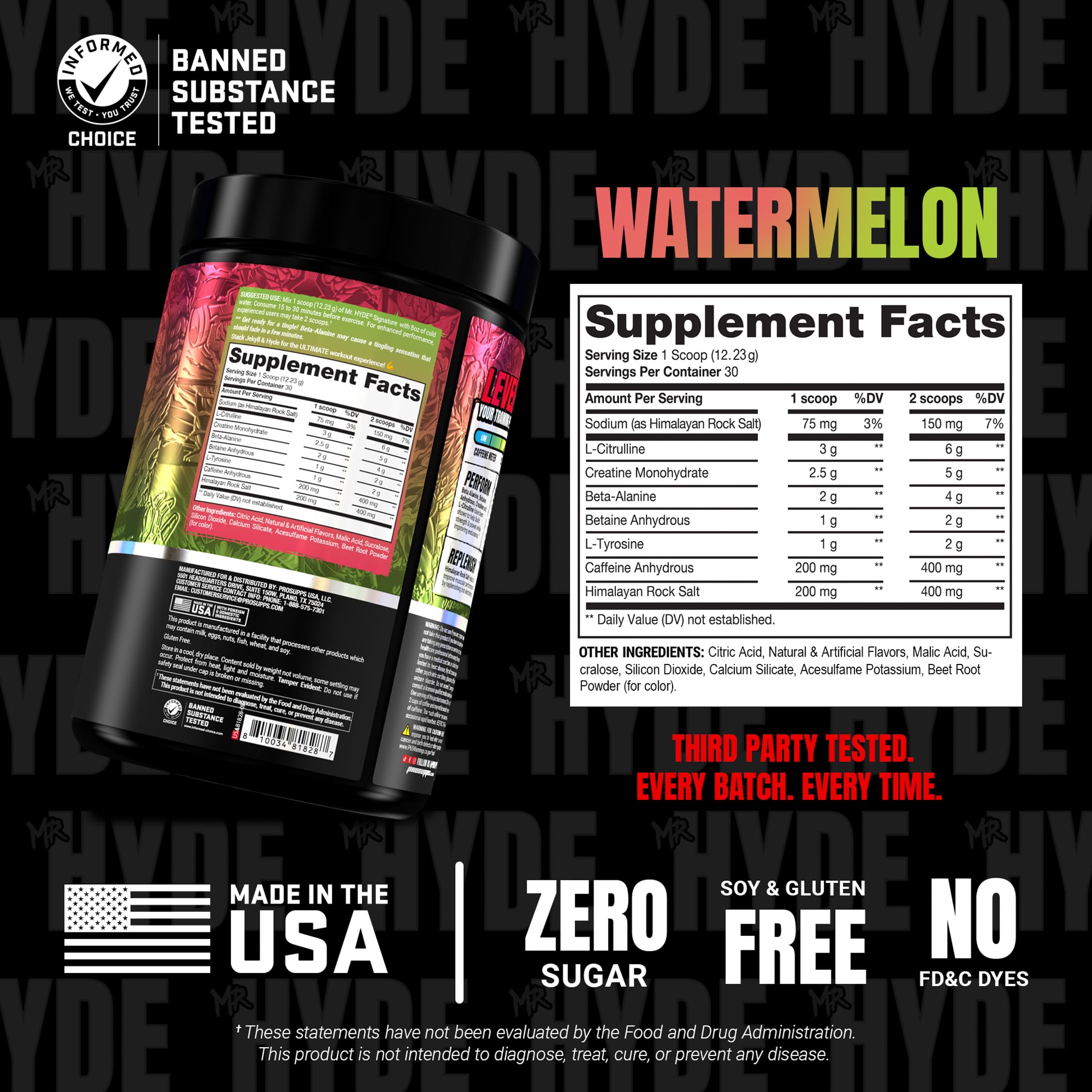ProSupps Mr. Hyde V2 bote junto a una mano para comparar tamaño