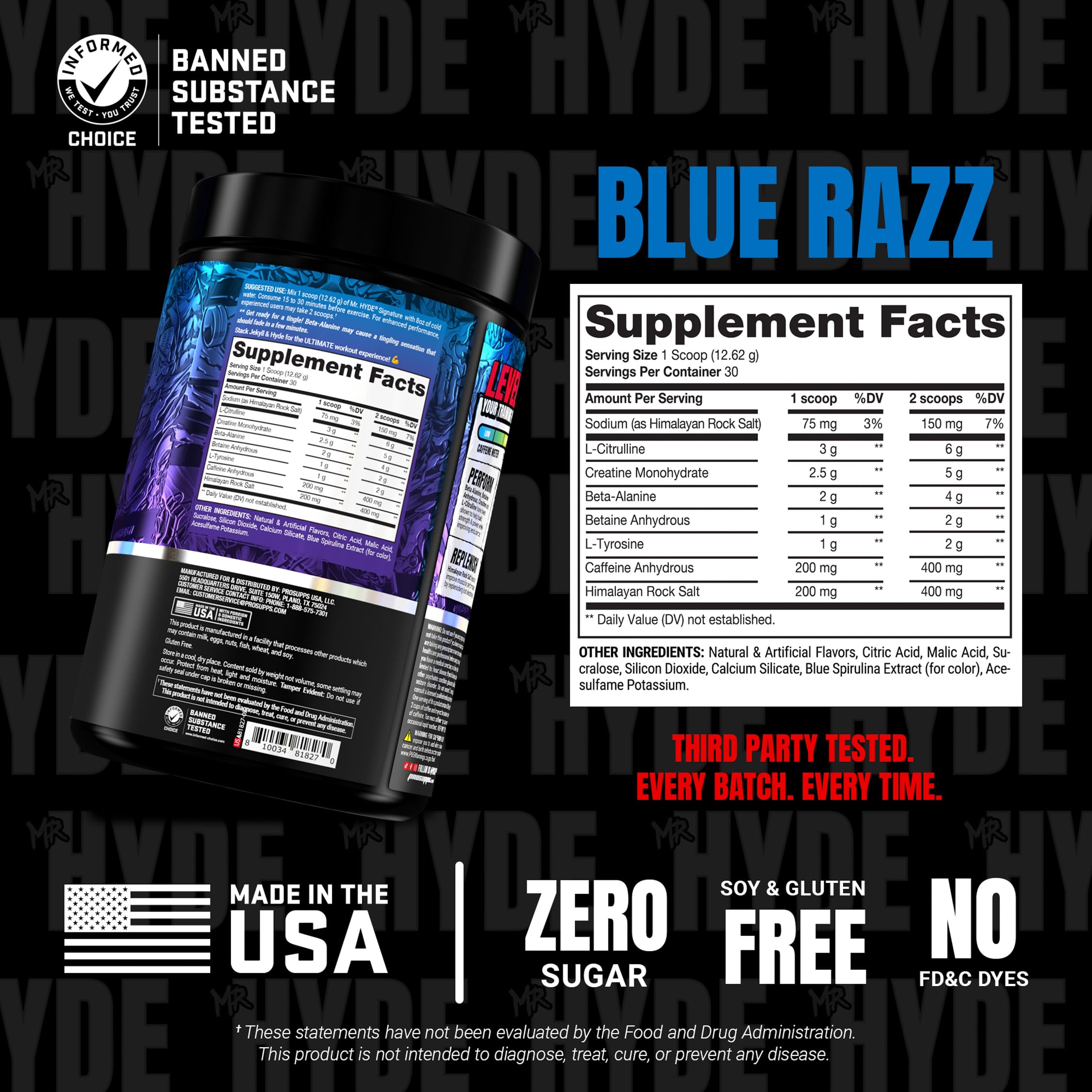 ProSupps Mr. Hyde V2 etiqueta con lista de ingredientes y transparencia