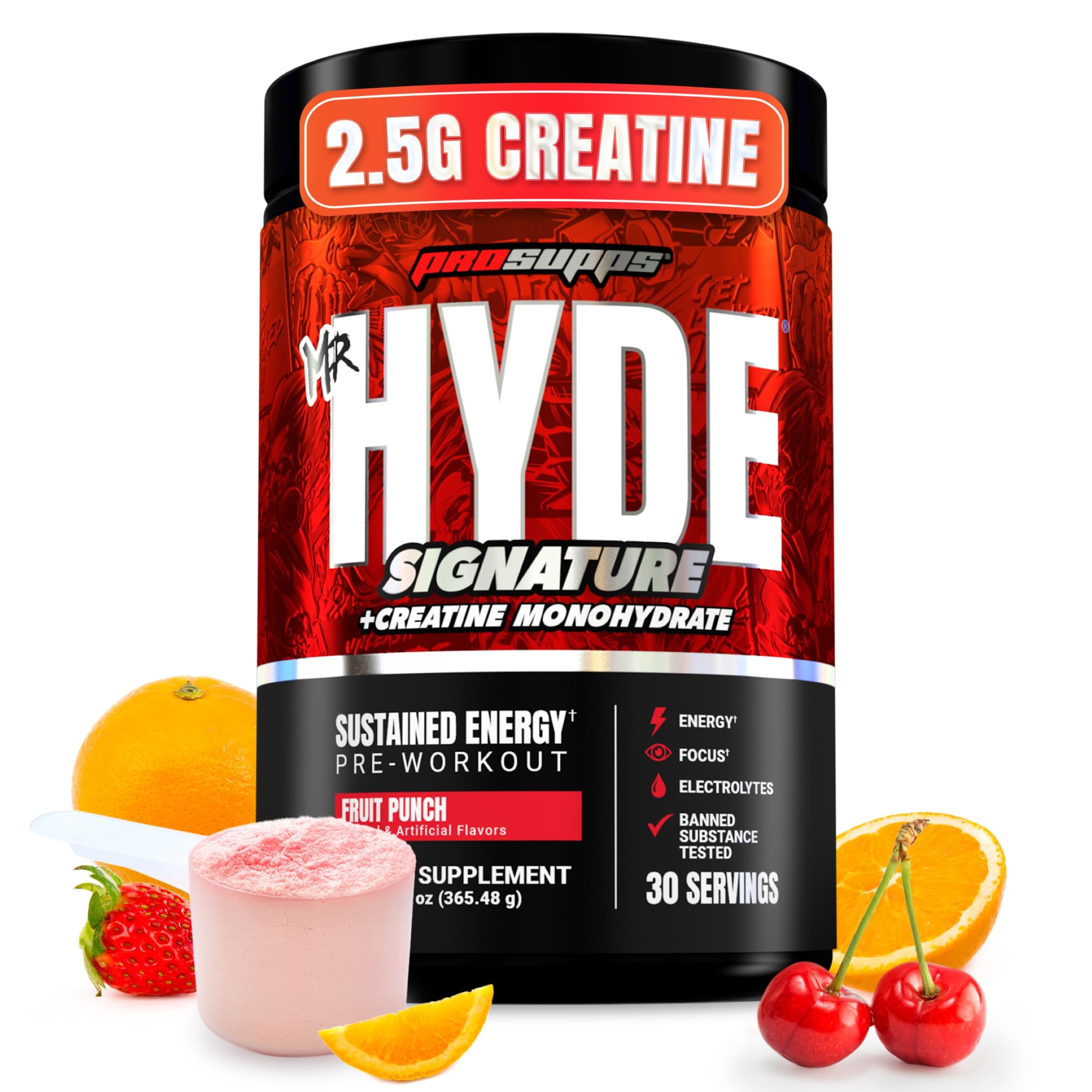 ProSupps Mr. Hyde V2 frontal mostrando envase y sabor Fruit Punch beneficios de energía