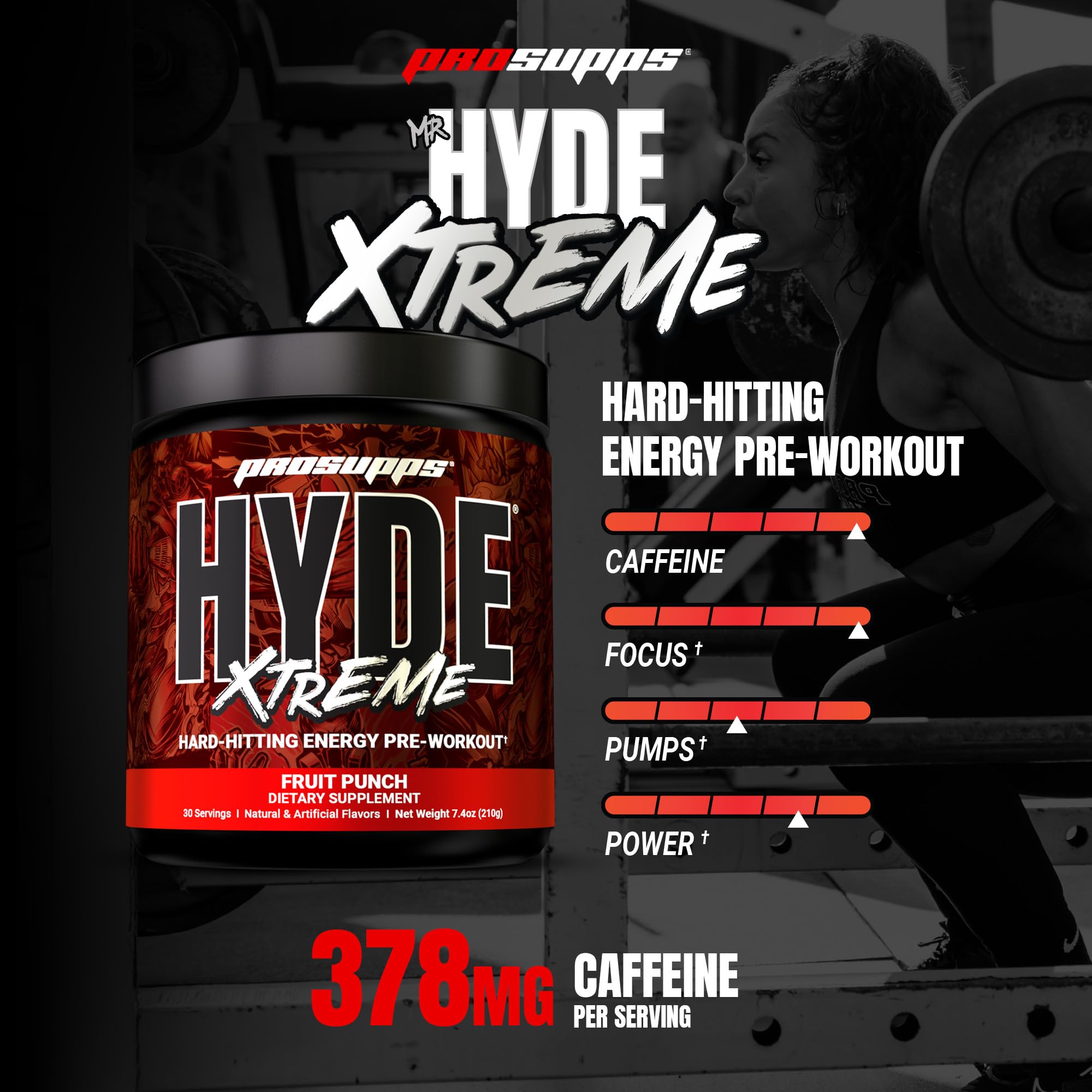 ProSupps Mr. Hyde Xtreme textura del polvo en primer plano para mezcla rápida
