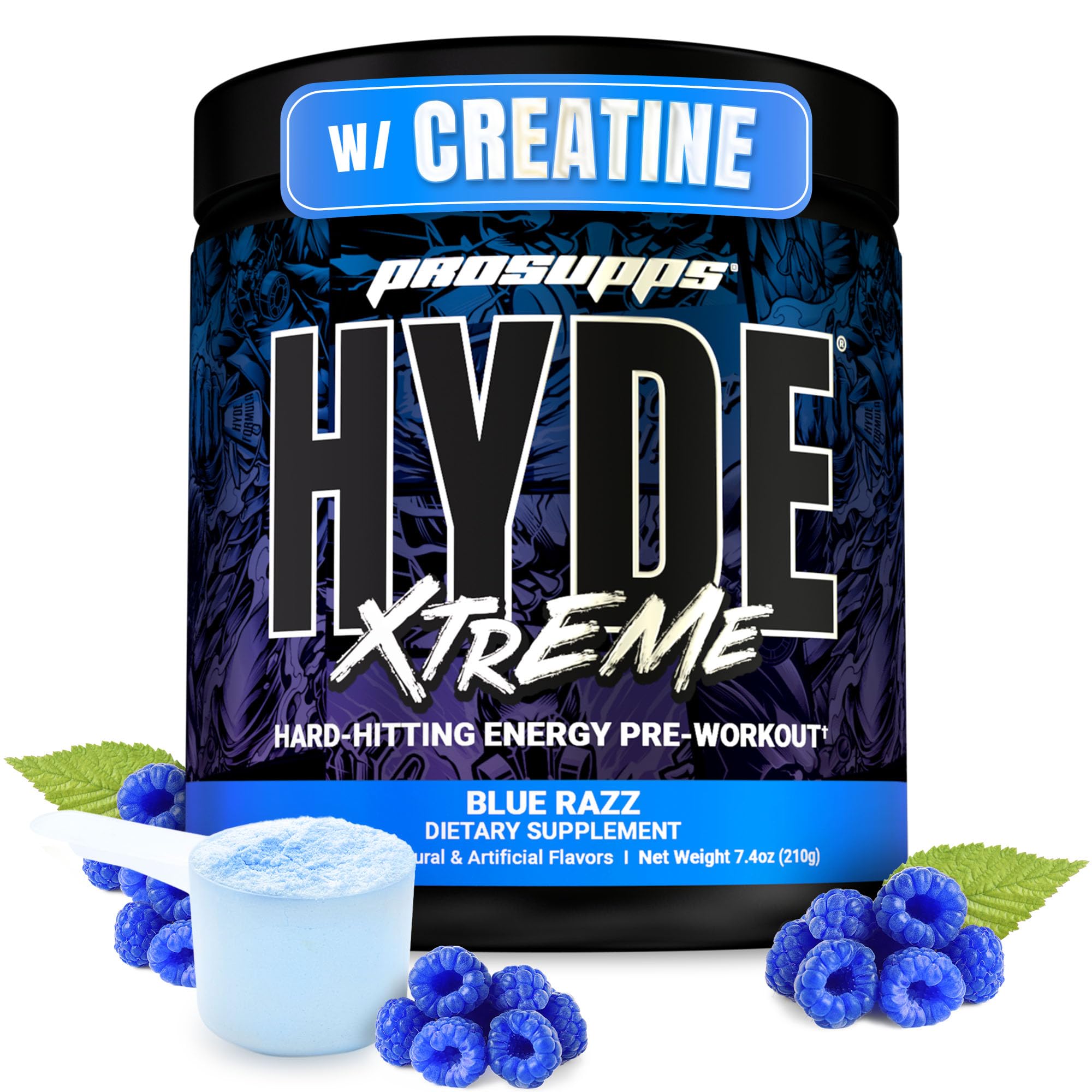 ProSupps Mr. Hyde Xtreme envase frontal mostrando sabor Blue Razz y 30 raciones