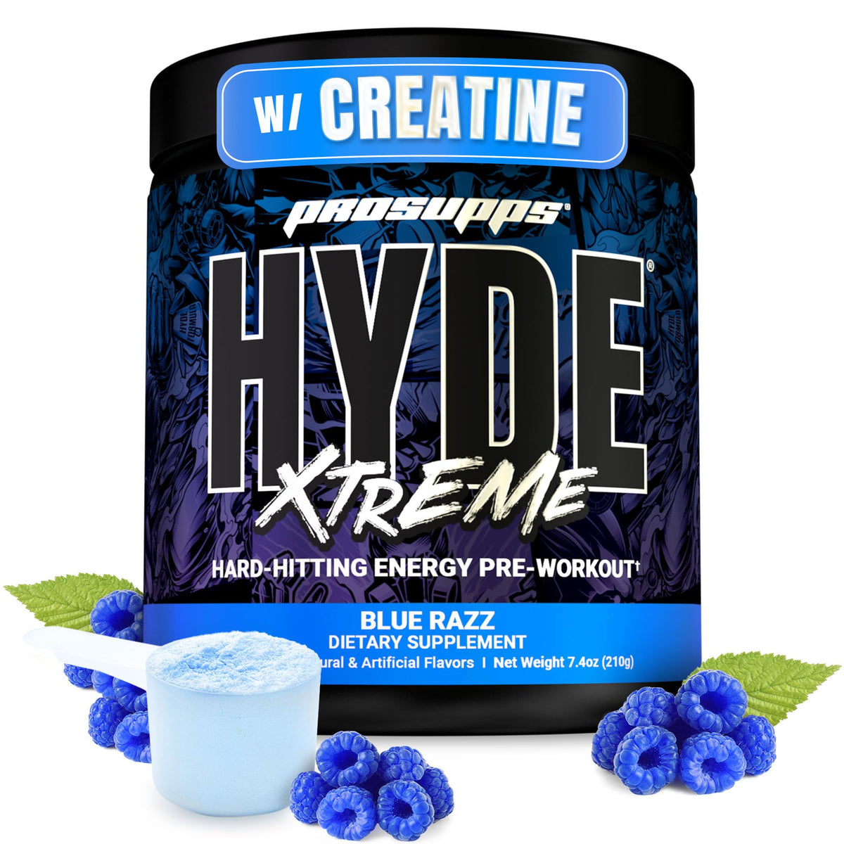 ProSupps Mr. Hyde Xtreme envase frontal mostrando sabor Blue Razz y 30 raciones