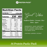 Protein Puck barra en mochila durante excursión, snack vegano para exteriores