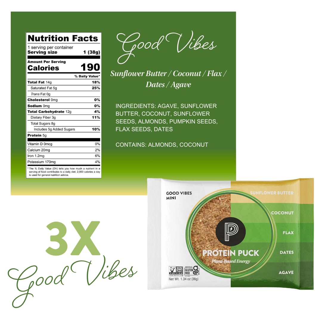 Protein Puck etiqueta con lista de ingredientes y certificaciones claras para confianza