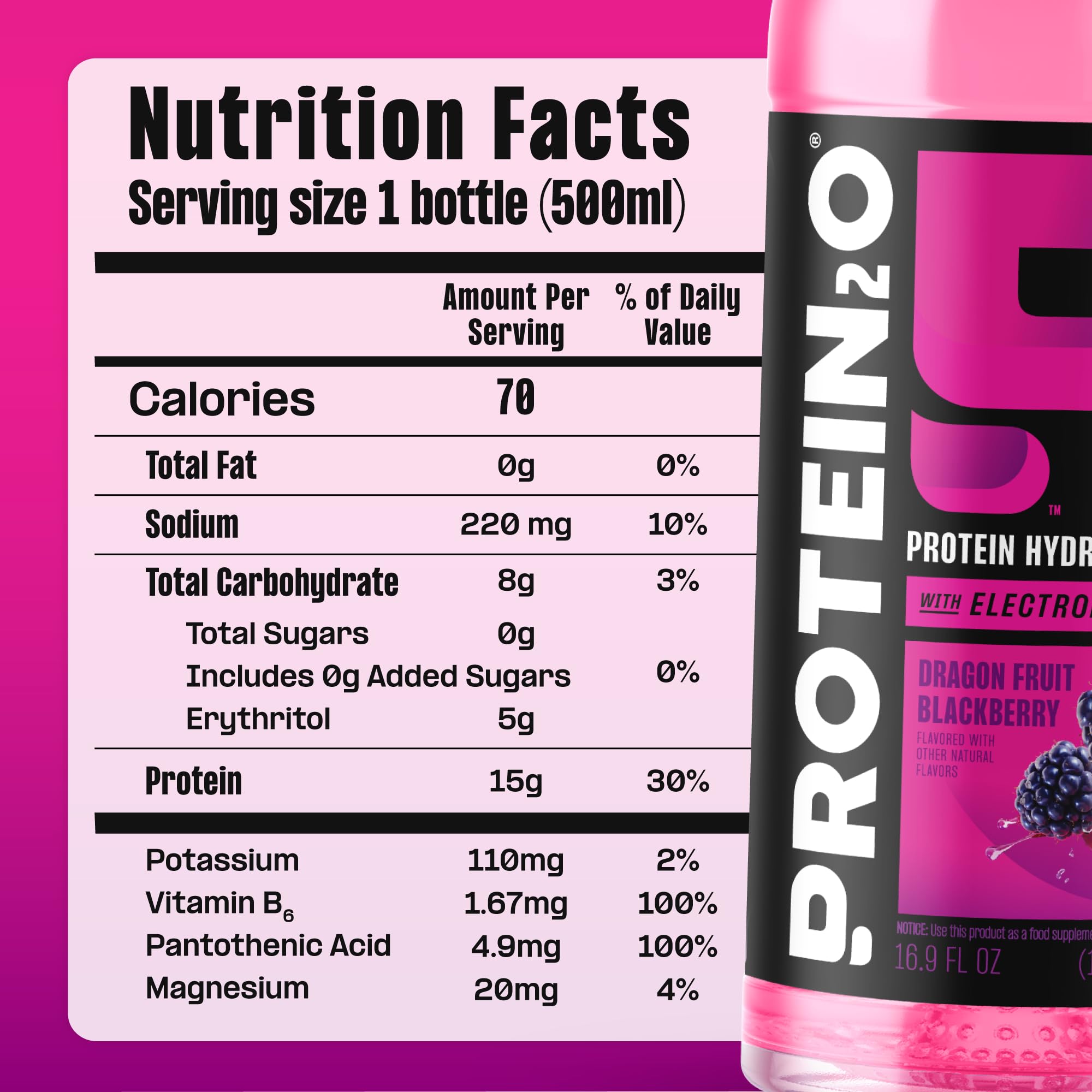 Protein2o primer plano de la claridad del líquido mostrando ausencia de sedimentos