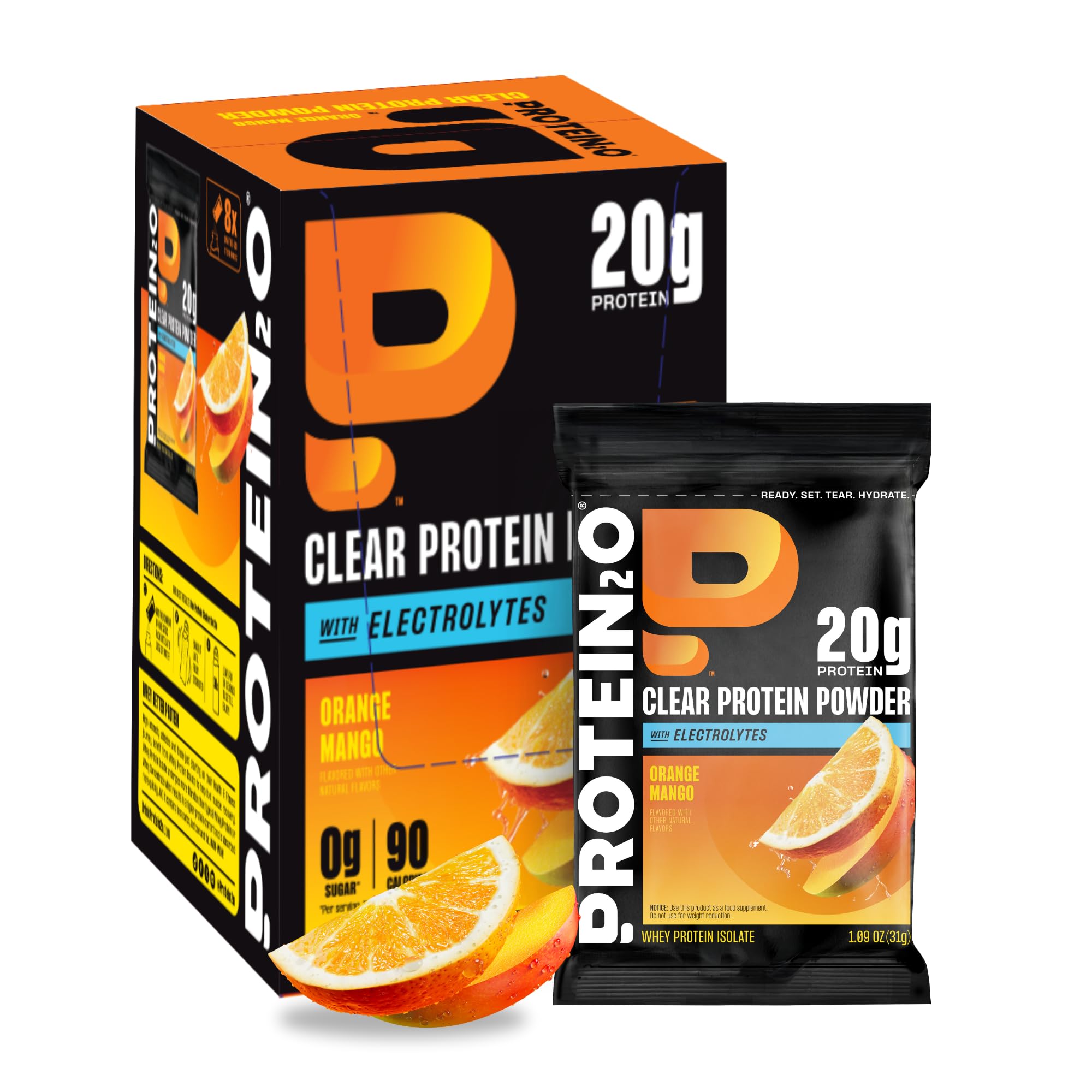 Protein2o envase frontal Naranja Mango, sabor refrescante y sin azúcar