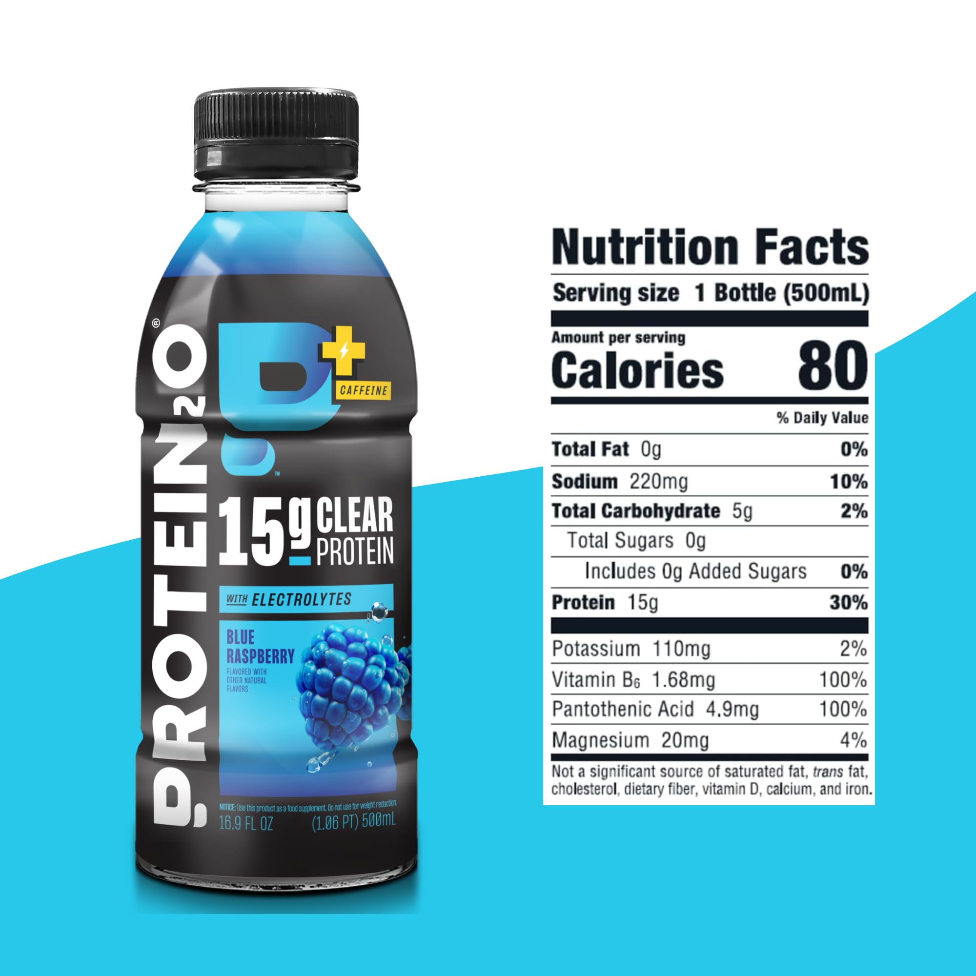 Protein2o botella sostenida en mano para comparar tamaño práctico y portátil