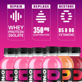 Protein2o etiqueta con ingredientes mostrando aislado de suero y vitaminas