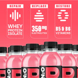 Protein2o closeup etiqueta nutricional mostrando 20g proteína y 0g azúcar